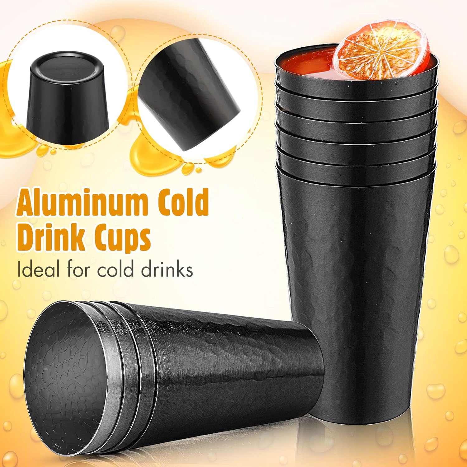 Set of 12 Metal Tumblers 15 oz Aluminum Cold Drink Cup Iced Coffee Cup Aluminum Cups Aluminum Tumblers, Aluminum Hammered Tumblers Beer Cups for Birthday Party Camping Travel Outdoors Supplies (Black) - Image 4